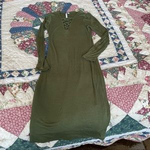 Green lace up front jersey midi dress